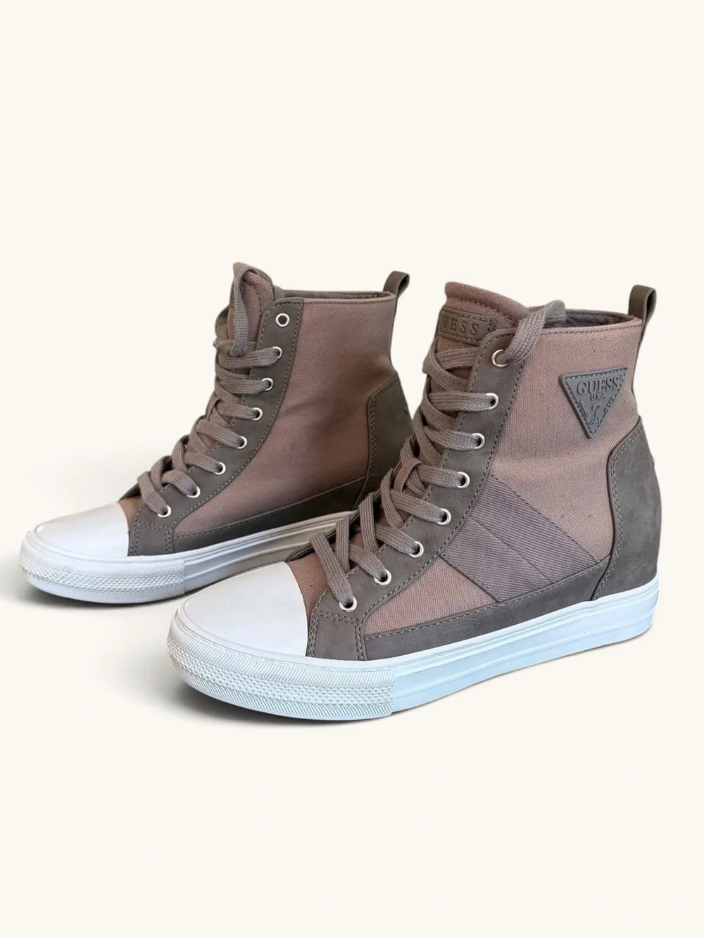 GUESS Women's High-Top Lace-Up Sneakers in Taupe (brown/gray)and White